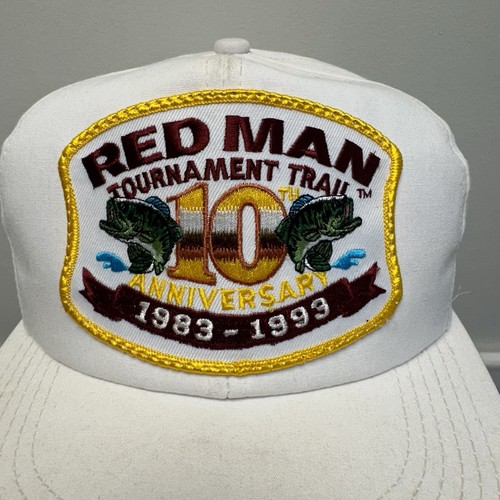 VTG Red Man Chewing Tobacco Bass Fishing Tournament 1993 SnapBack Hat White - Picture 3 of 9