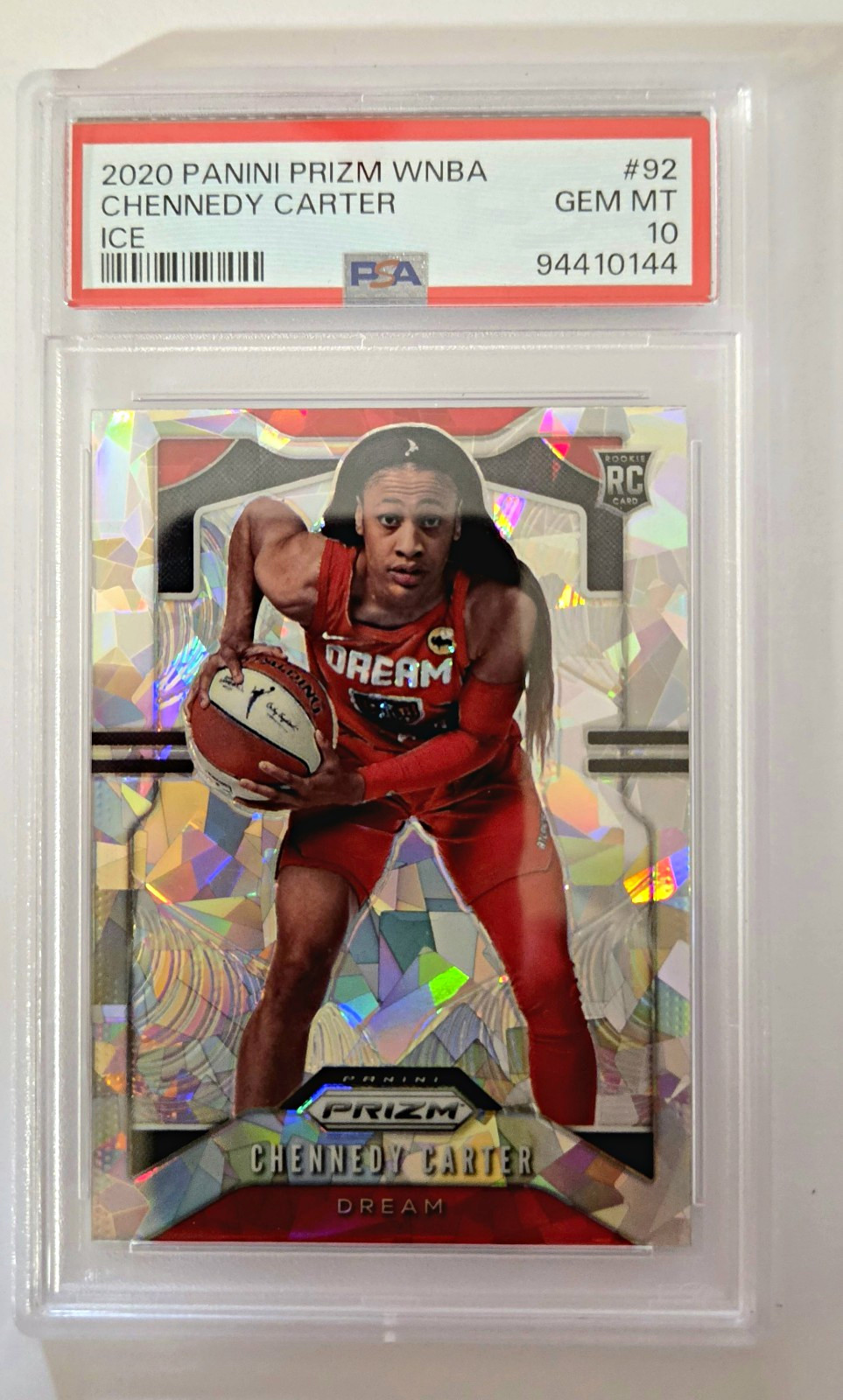 Panini 2020 Prizm WNBA Chennedy Carter RC Ice Prizm #92 Atlanta Dream PSA 10 view 1
