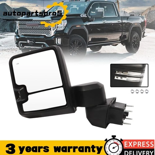 Black Driver Left Side  For 19-24 Chevy Silverado/Sierra 2500HD 3500HD Tow Mirro