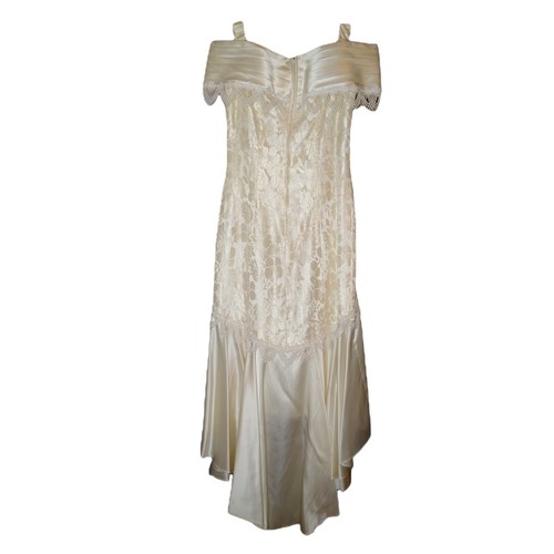 90's Vintage Off Shoulder Mermaid Wedding Dress with Lace Silk Beaded - Picture 6 of 8