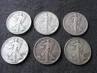 Lot of 6 Liberty Walking Silver Half Dollars