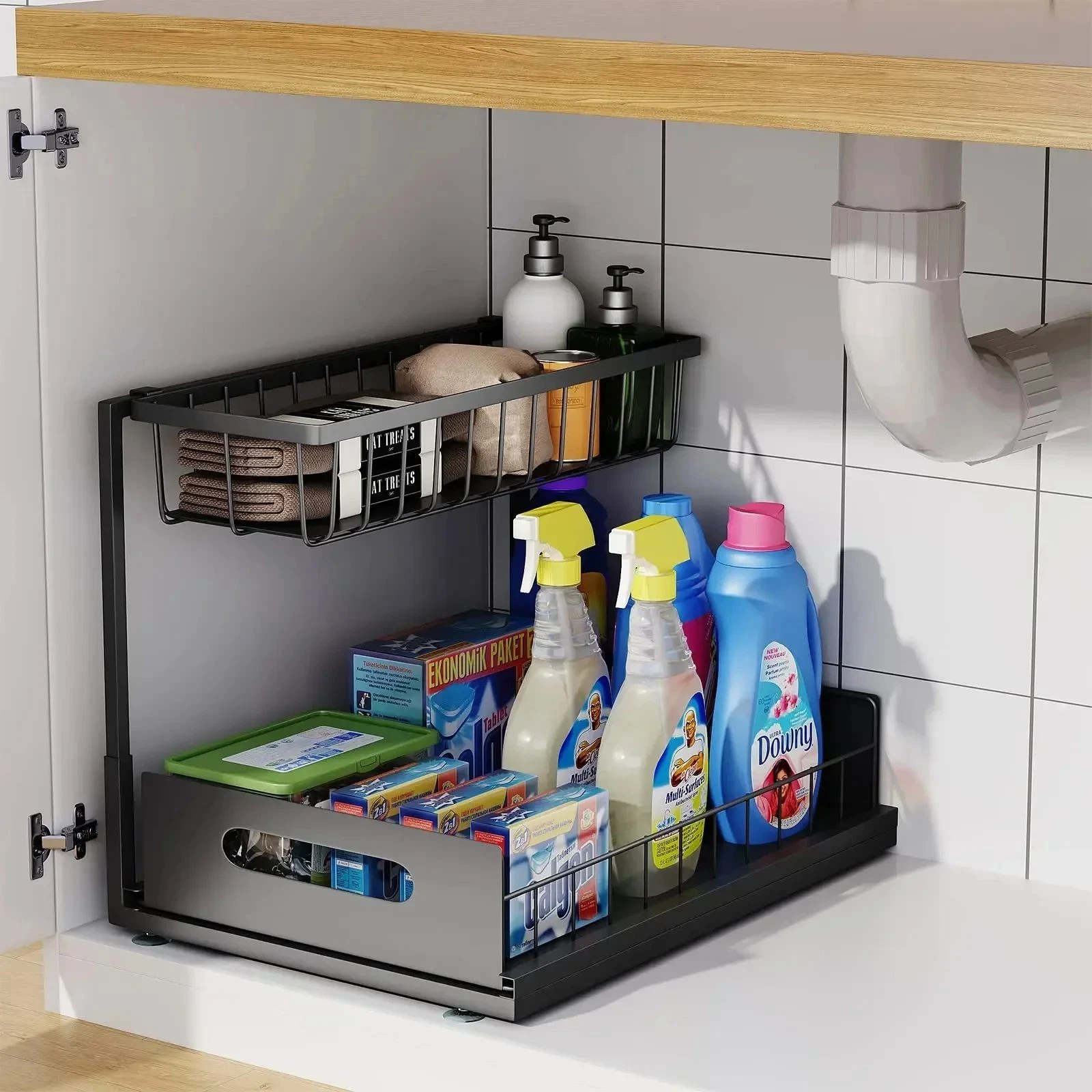 Under Sink 2 Tier Sliding Cabinet Organizer Pull Out Basket Kitchen Bathroom
Opens in a new window o