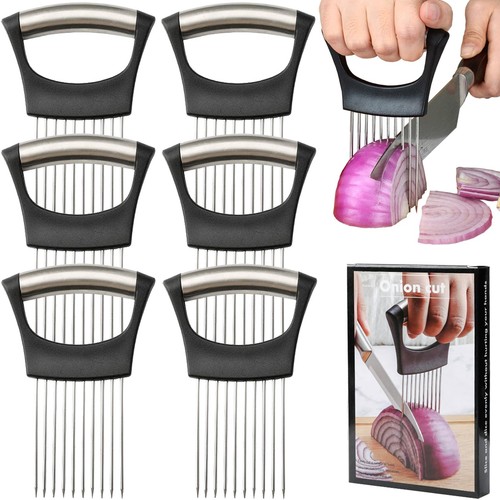 Onion Holder for Slicing 6Pcs, Stainless Steel Lemon Slicer Vegetable Cutter ...