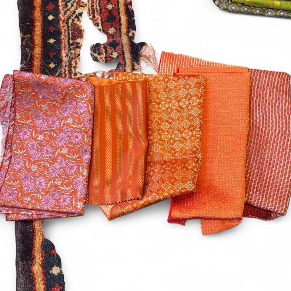 Bundle of 8 bright orange and multicolored 100% Italian silk fabric - Image 4 of 4
