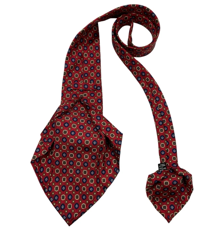 Corbata KITON 7 pliegues 100 % seda corbata de lujo XL roja geométrica con:3,8" usada en excelente estado Foto 4 de 4