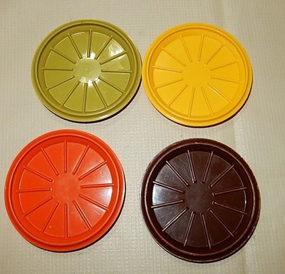 TUPPERWARE Set of (4) Vintage Coasters/Lids #1313 Harvest Colors Cup Mug