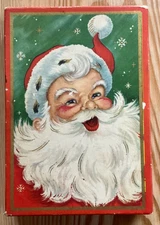 Vintage EMPTY Christmas Card Box - Smiling Santa Claus - 7” x 5” x 1 3/8”