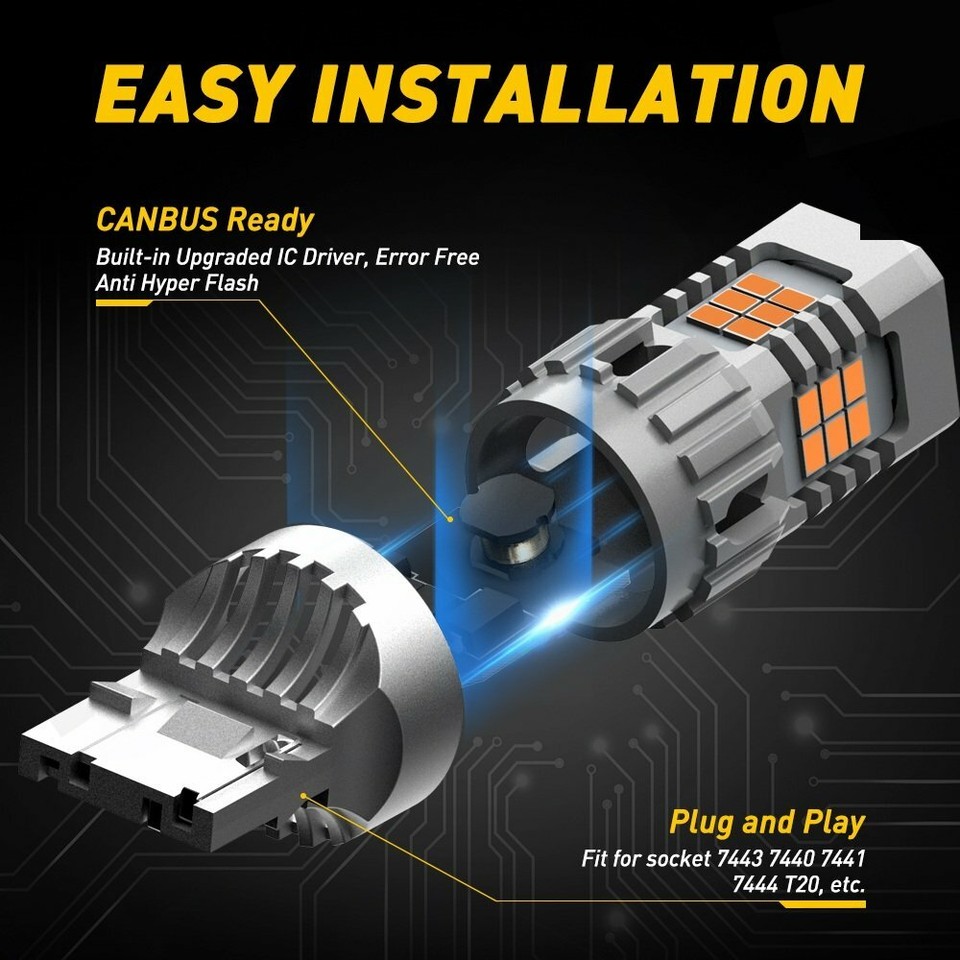 No Hyper Flash CANbus Bulbs AUXITO 7443/7440 Amber LED Turn Signal Bulbs No Hyper Flash Canbus Compatible K 661462