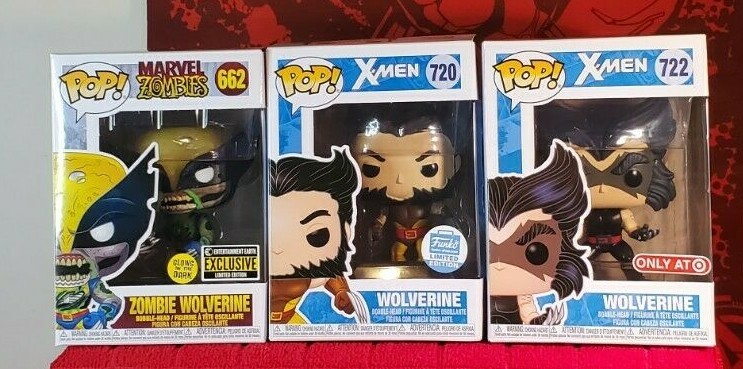 Funko Pop! Wolverine #662 GITD Zombie ,#720 Unmasked ,#722 Retro
