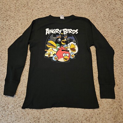 Angry Birds Shirt Mens Medium Black Cartoon Graphic Long Sleeves Comfort 