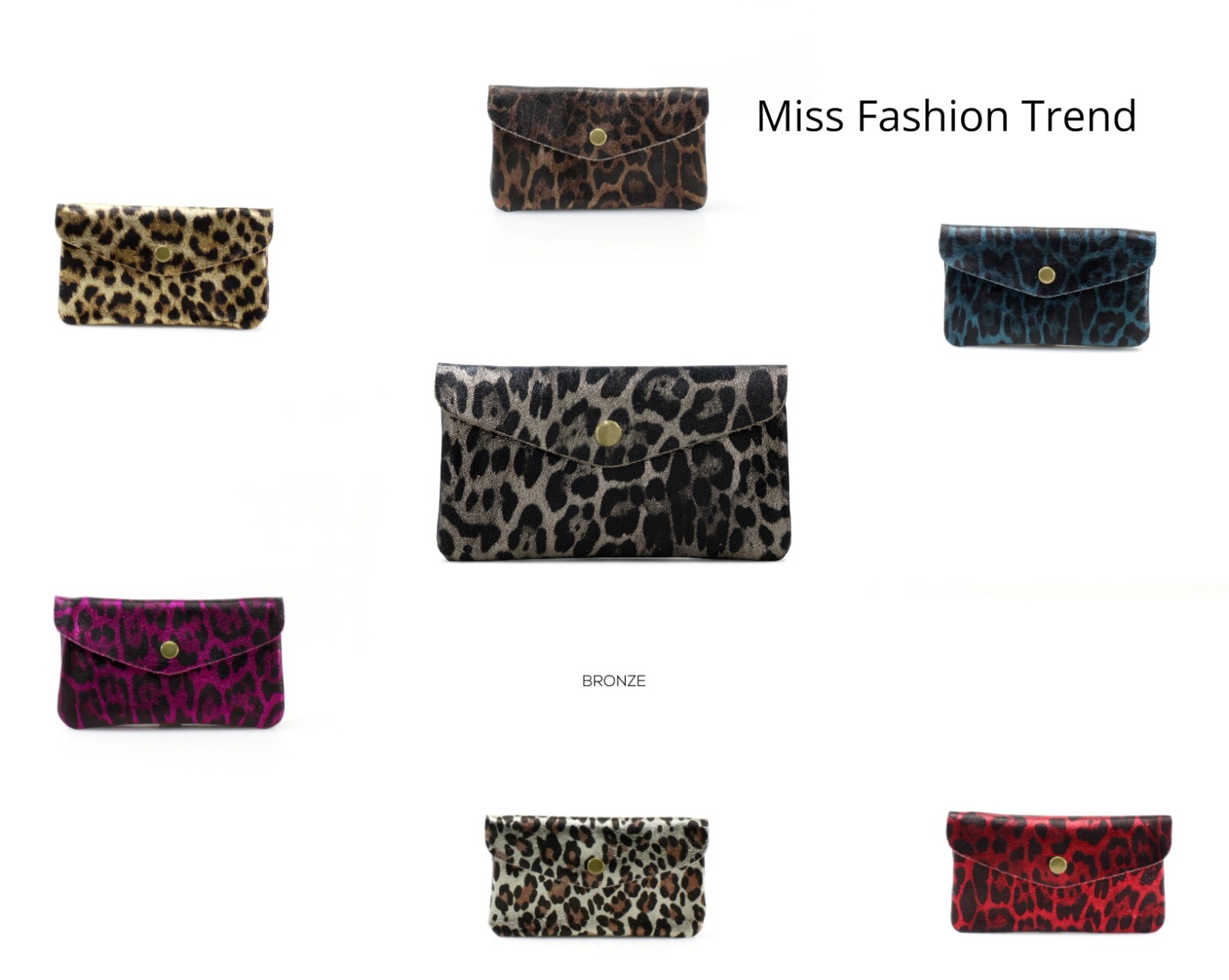 Cartera de monedas/mediana/doble compartimento de cuero con estampado animal metálico para dama
