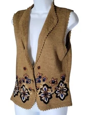Koret Sweater Vest Womens S Vintage Embroidered Brown Grandma Retro 90s Cottage