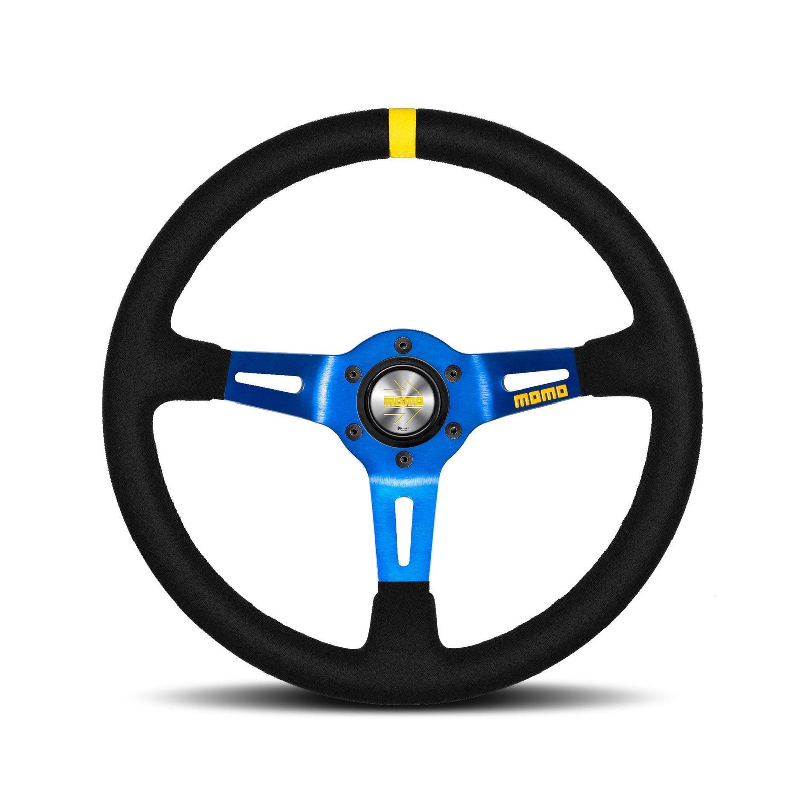 MOMO MOD.08 350mm Leather Steering Wheel with Blue Spokes