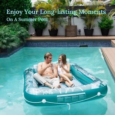 Inflatable Tanning Pool Lounger with Lights,80"X 58" Large Tanning Floats Swim