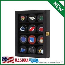 12 Hockey Puck Display Case Puck Holder Wall Mount Cabinet Stand Shadow Box with