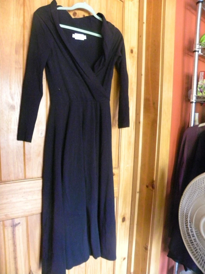 Moda International Plunge V-Neck Long Sleeve Cotton Blend Maxi Dress Black small - Image 2 of 3