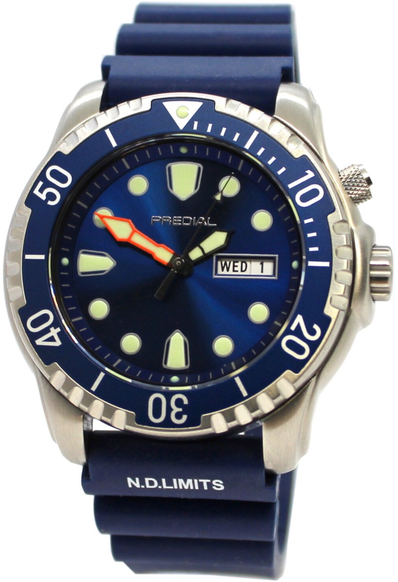 PREDIAL® Herren Taucheruhr 100BAR Quarz Silikonband blau Lünette