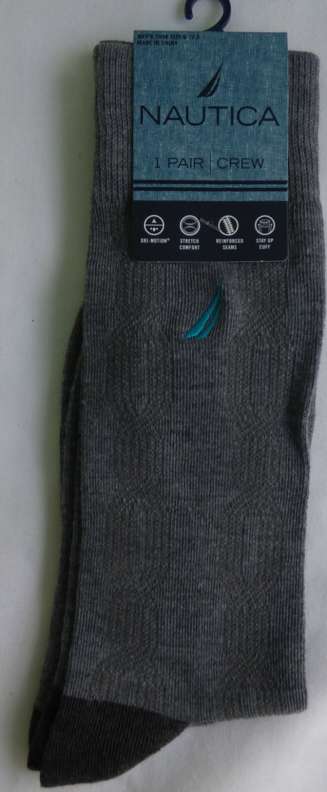 NAUTICA Crew Socks Fits Size 6-12.5 Dri-Motion Stretch Comfort  Blue Sail Boat-image
