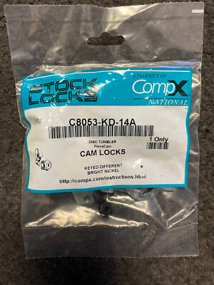 Stock Locks COMPX  C8053-KD-14A Cam Lock Bright Nickel Keyed Diff. Disc Tumbler