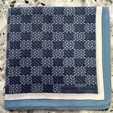 MAN HANKY CHECKED BLUE GEOMETRICS CLASSIC VTG COTTON POCKET ART SQUARE 18   M29