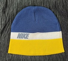 Vintage Nike kids one size Beanie blue white yellow thin Shipped Promptly