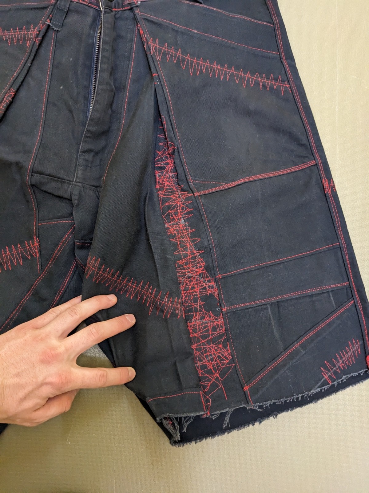 Upcycled custom handmade patchwork shorts, pleate… - image 3