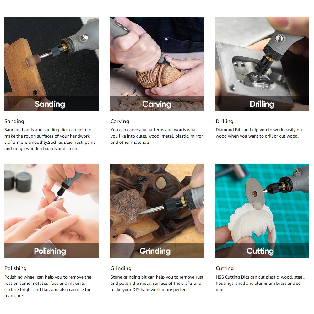 172Pcs Cordless Drill Rotary Tool Engraving Pen Grinder Accessories USB 5-Speed