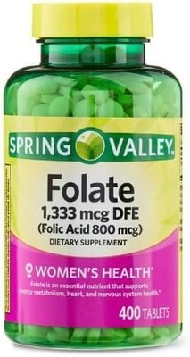SV Folate 1,333 mcg DFE, Folic Acid 800 mcg, 400 Tablets - Dietary Supplement, W