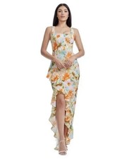 Dress The Population Sorbet Multi Charlene Floral Ruffle Gown XS 248
