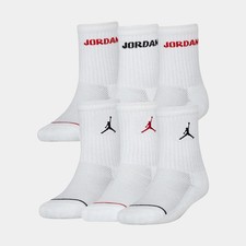Jordan Cushioned Crew Socks - BJ0343 001 - 6 Pair - 5Y - 7Y / Women's: 6.5-8.5