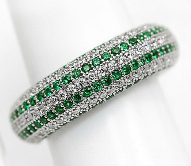 2CT Heat Treated Green Tourmaline 925 Sterling Silver Eternity Ring Sz 7 F8-2
