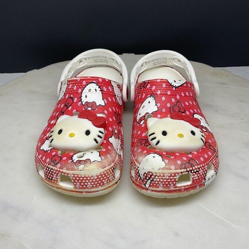 Crocs Classic Clogs Girls 12 Hello Kitty Red Slip On Shoes Iconic Comfort 210576 - Picture 2 of 12