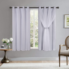 Bonzer Grommet Double-Layered Curtains White Sheer Voile For Bedroom Mix And