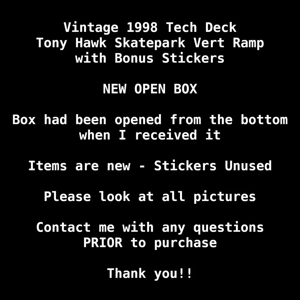 Tony Hawk Skatepark Vert Rampa Pegatinas de Bonificación De Colección 1998 Tech Deck NUEVA CAJA ABIERTA Foto 2 de 4