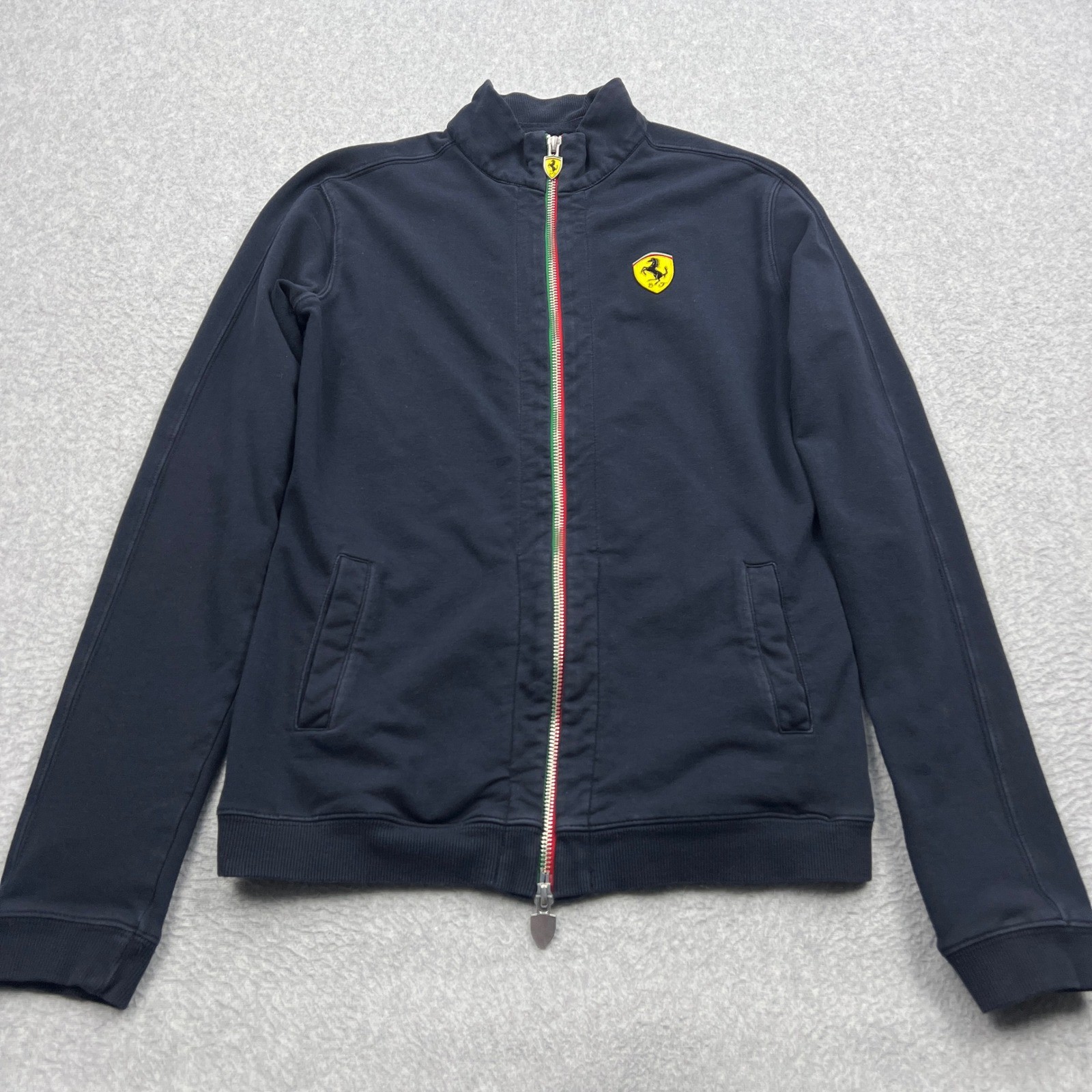 Ferrari Scuderia Jacket Men's Medium** Navy Tricolor Full Zip Racing Track