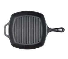 10.5 Inch Cast Iron Grill Pan, Square Skillet, Camping Kitchen Use, Black