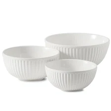 3 White Ceramic Nesting Mixing Bowls Set, 0.5/1/1.5 Qt, Serving, Salad, Baking