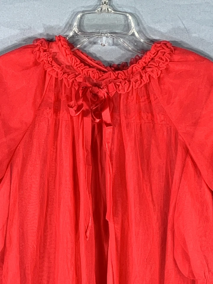 JUEGO DE CAMISÓN Y BATA DE COLECCIÓN SHIREY LINGERIE Rojo Gasa Nylon Tricot Borde con Volantes 3T Foto 3 de 4