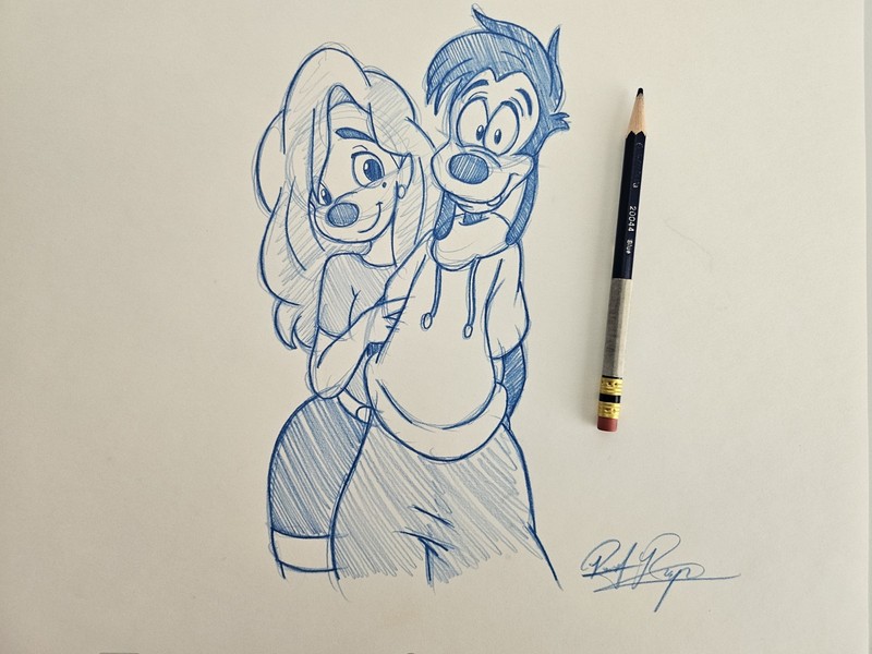 Disney A Goofy Movie Max And Roxanne  Character Drawing/Sketch Handmade Art