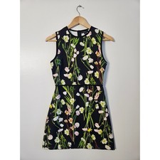 Victoria Beckham Target Floral Shift Dress XS Black English Satin Mini Mod EUC