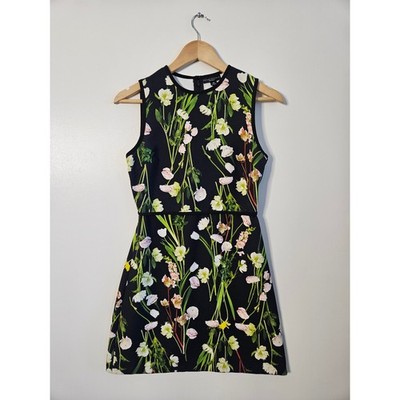 Victoria Beckham Target Floral Shift Dress XS Black English Satin Mini Mod EUC