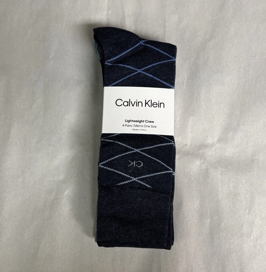 New Calvin Klein Socks 4 Pairs Men’s Lightweight Crew Pattern Casual Preppy Sock