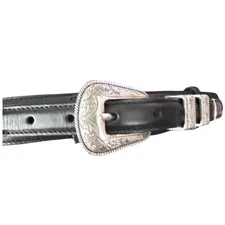 Vintage'97 Nocona Belt Co Western Black Leather Silver tone Buckle 36Women EUC