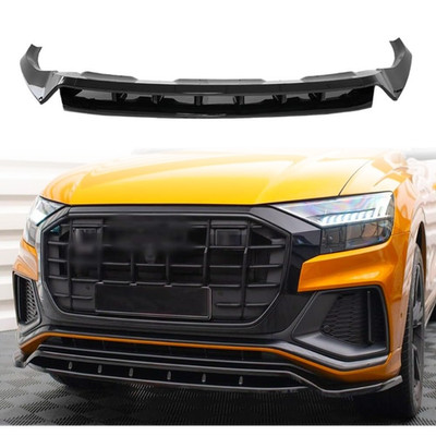 GT Style Front Bumper Lip Kit For Audi Q8 S-line SQ8 MK1 2018-2023 Gloss Black