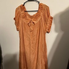 Easel Orange Tie Mini Swing Peasant Dress