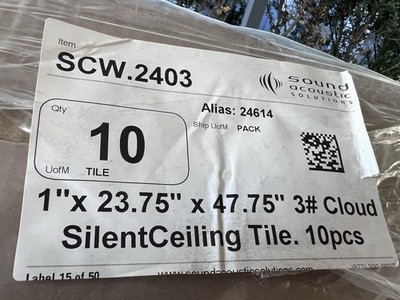 Sound Acoustic Solutions Fiberglass Ceiling Panel Gray 1''x24''x48'' 10 Pack