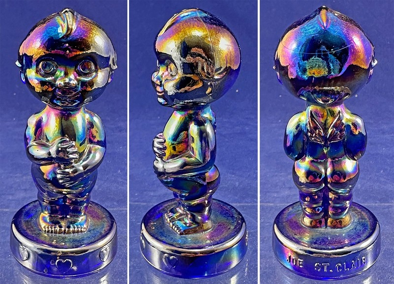 Vintage Joe St Clair Cobalt Blue Carnival Glass Kewpie Doll Figurine Paperweight