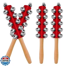 4 Pcs Christmas Sleigh Bells Wooden Handle Jingle Bells Instrument Musical Ha