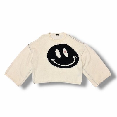 RAF SIMONS Smiley Oversized Knit Crewneck Sweater - White (Size L)