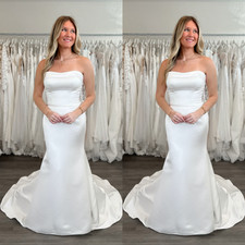 Satin White Wedding Dresses Mermaid Beach Sleeveless Simple Ivory Bridal Gowns